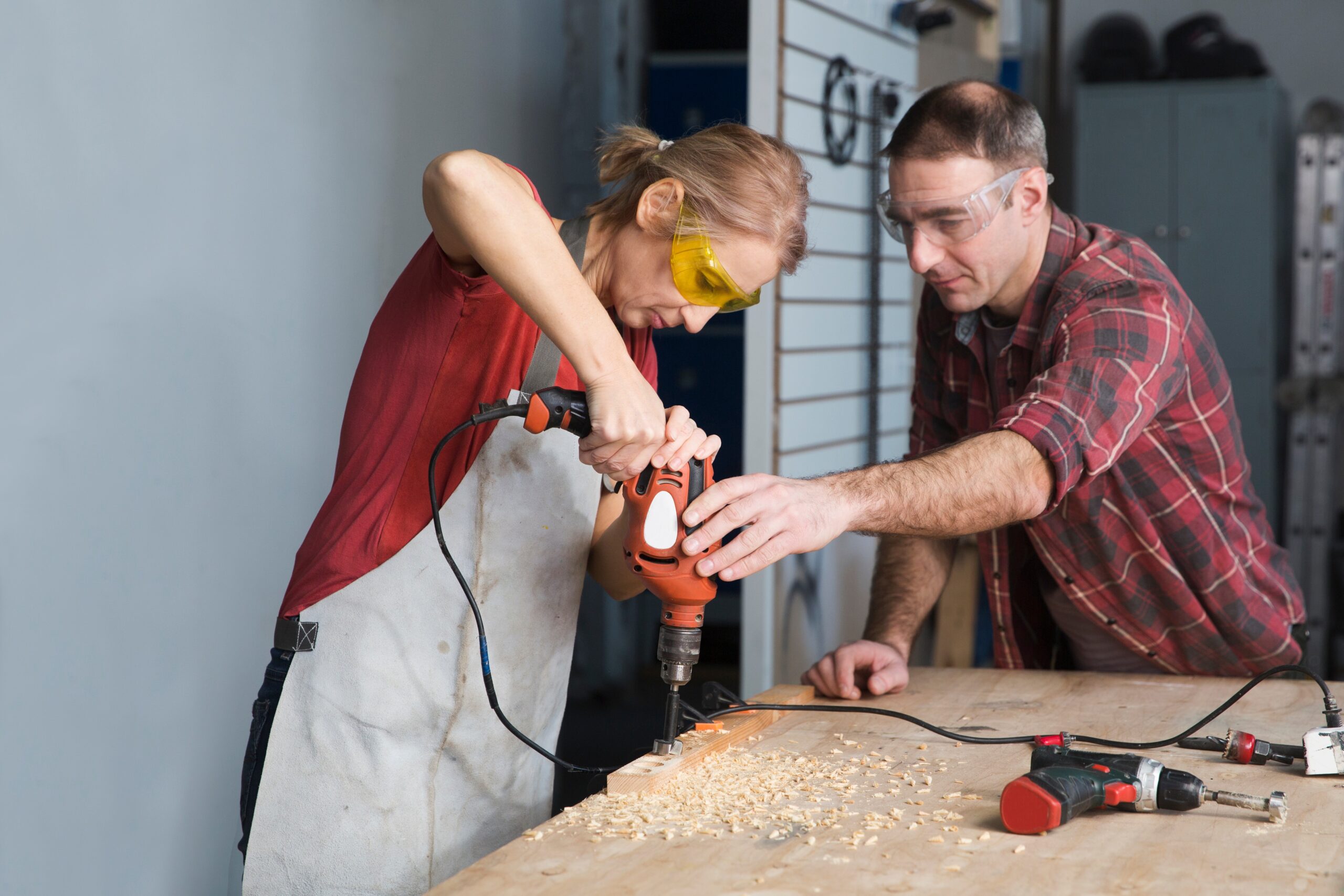 Small,Business.,Creative,Workshops.,Male,And,Female,Carpenters,Working,At