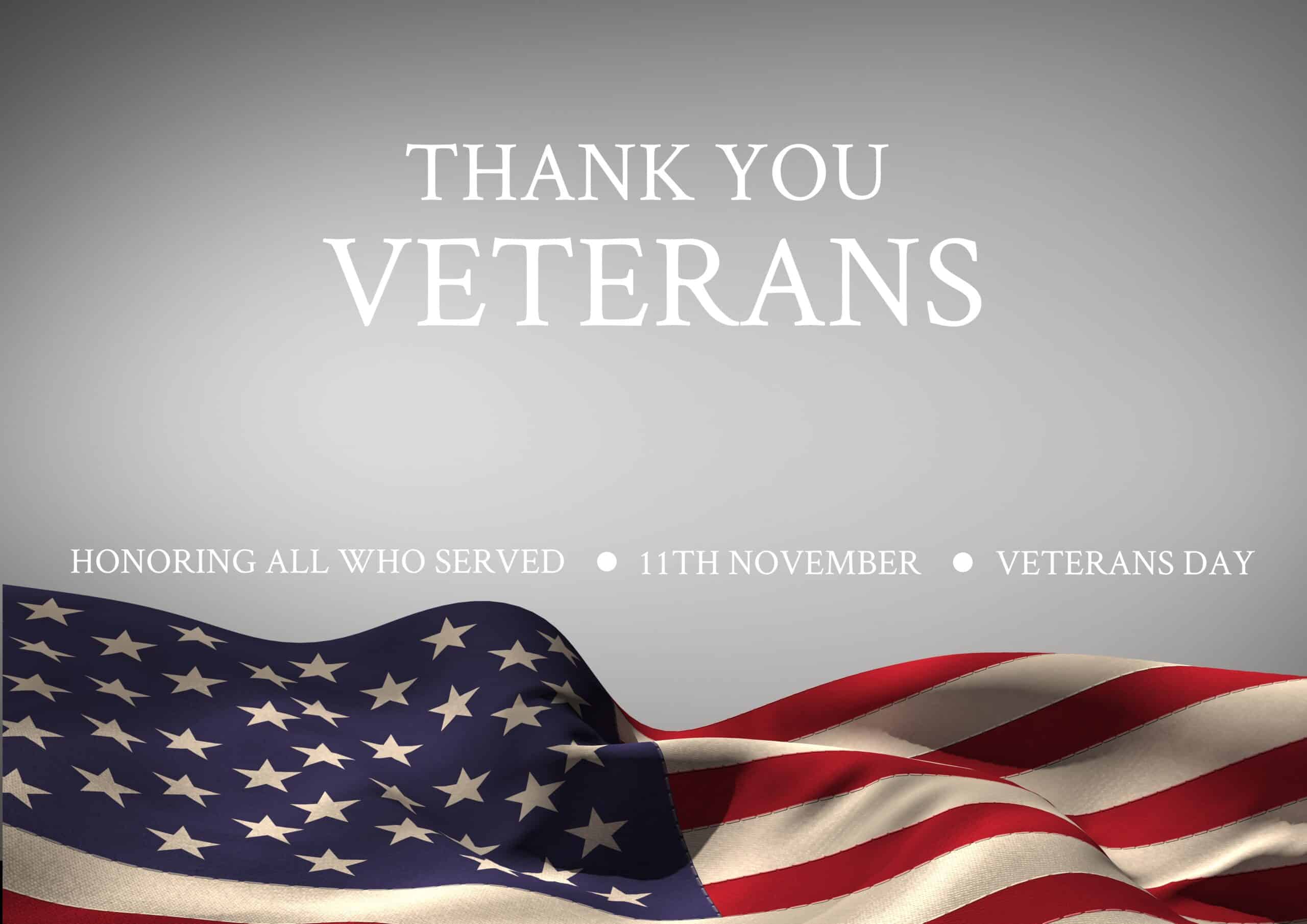 Thank you veterans over american flag waving, veterans day and p