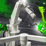 Robotic arm painting spray to the automotive part. High-technolo