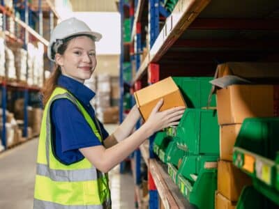 Yong,Teen,Women,Warehouse,Worker,Working,In,Warehouse,Cargo,Logistics